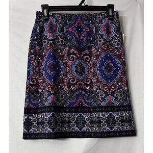 NWT Talbots Womens Casual Multicolor Paisley Pull On Stretch Skirt Size P‎